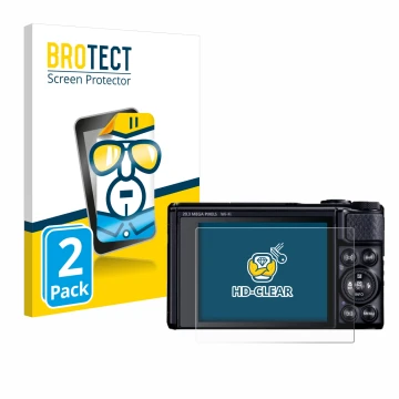 Vorderseite einer Produktverpackung mit dem Markenlogo BROTECT. Daneben ist das Gerät Canon PowerShot SX740 HS Lite mit dem zu