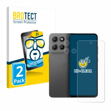 Vorderseite einer Produktverpackung mit dem Markenlogo BROTECT. Daneben ist das Gerät Motorola Moto G15 Power (Display+Kamera)
