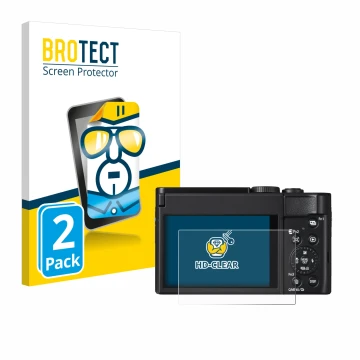 Vorderseite einer Produktverpackung mit dem Markenlogo BROTECT. Daneben ist das Gerät Panasonic Lumix DC-TZ99 mit dem zugehöri