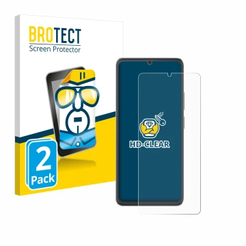 Vorderseite einer Produktverpackung mit dem Markenlogo BROTECT. Daneben ist das Gerät Cubot A20 mit dem zugehörigen Displaysch