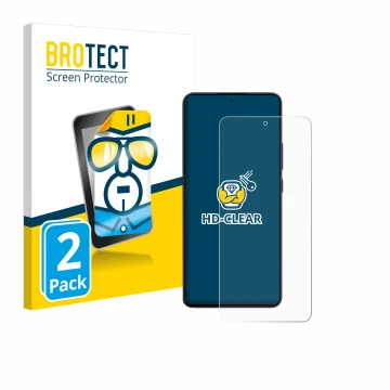 Vorderseite einer Produktverpackung mit dem Markenlogo BROTECT. Daneben ist das Gerät Oppo Reno 13 F mit dem zugehörigen Displ