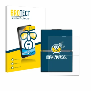 Vorderseite einer Produktverpackung mit dem Markenlogo BROTECT. Daneben ist das Gerät Lenovo Yoga Book 9i Gen 10 mit dem zugeh