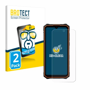 Vorderseite einer Produktverpackung mit dem Markenlogo BROTECT. Daneben ist das Gerät Hotwav Cyber 13 mit dem zugehörigen Disp