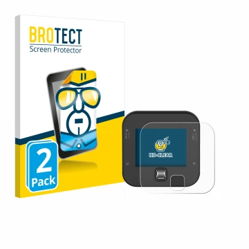 Vorderseite einer Produktverpackung mit dem Markenlogo BROTECT. Daneben ist das Gerät ISDT Q6 Retro mit dem zugehörigen Displa