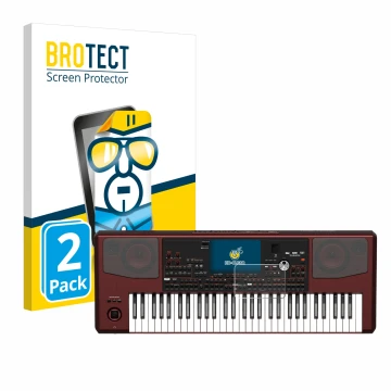 Vorderseite einer Produktverpackung mit dem Markenlogo BROTECT. Daneben ist das Gerät KORG Pa700 mit dem zugehörigen Displaysc