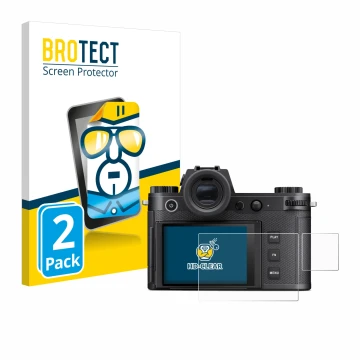 Vorderseite einer Produktverpackung mit dem Markenlogo BROTECT. Daneben ist das Gerät Leica SL3-S (Display + Schulterdisplay) 