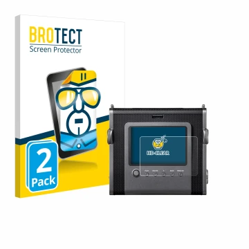 Vorderseite einer Produktverpackung mit dem Markenlogo BROTECT. Daneben ist das Gerät Fujifilm Instax Wide Evo mit dem zugehör