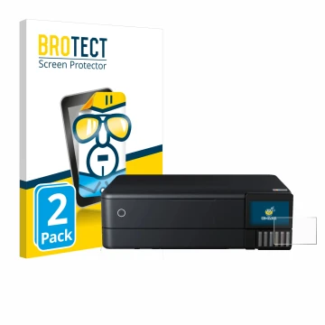Vorderseite einer Produktverpackung mit dem Markenlogo BROTECT. Daneben ist das Gerät Epson EcoTank ET-8550 mit dem zugehörige