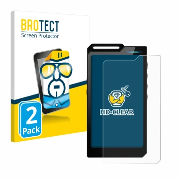 Vorderseite einer Produktverpackung mit dem Markenlogo BROTECT. Daneben ist das Gerät Hiby R4 mit dem zugehörigen Displayschut