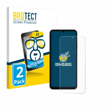 Vorderseite einer Produktverpackung mit dem Markenlogo BROTECT. Daneben ist das Gerät ZTE Blade A55 mit dem zugehörigen Displa