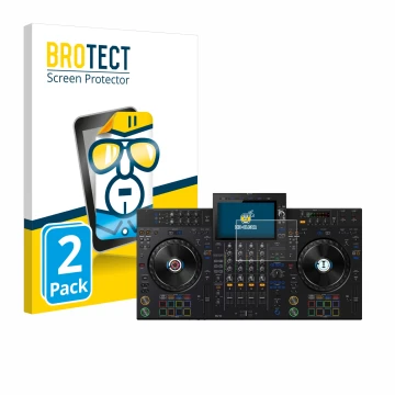 Vorderseite einer Produktverpackung mit dem Markenlogo BROTECT. Daneben ist das Gerät Pioneer XDJ-AZ mit dem zugehörigen Displ