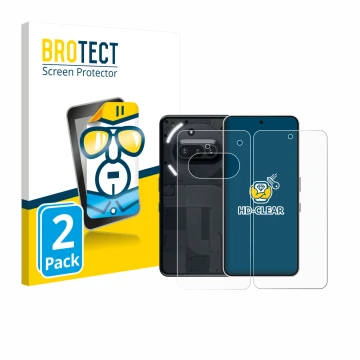 Vorderseite einer Produktverpackung mit dem Markenlogo BROTECT. Daneben ist das Gerät Nothing Phone (3a) (Display+Rückseite) m