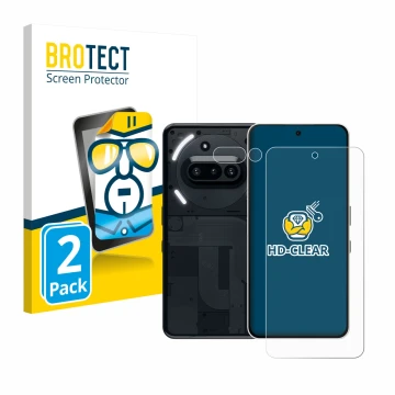 Vorderseite einer Produktverpackung mit dem Markenlogo BROTECT. Daneben ist das Gerät Nothing Phone (3a) (Display+Kamera) mit 