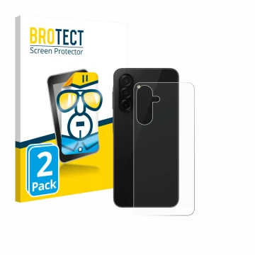 Vorderseite einer Produktverpackung mit dem Markenlogo BROTECT. Daneben ist das Gerät Samsung Galaxy A26 5G (Rückseite) mit de