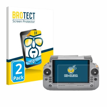 Vorderseite einer Produktverpackung mit dem Markenlogo BROTECT. Daneben ist das Gerät DJI RC Plus 2 mit dem zugehörigen Displa