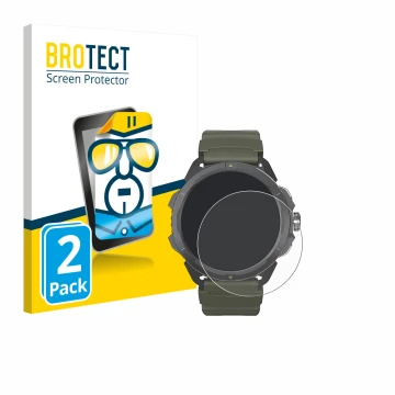 Vorderseite einer Produktverpackung mit dem Markenlogo BROTECT. Daneben ist das Gerät Hammer Watch 2 Military Edition mit dem 