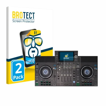 Vorderseite einer Produktverpackung mit dem Markenlogo BROTECT. Daneben ist das Gerät Denon DJ SC LIVE 4 (Jog) mit dem zugehör