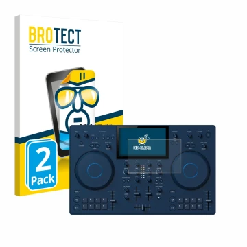 Vorderseite einer Produktverpackung mit dem Markenlogo BROTECT. Daneben ist das Gerät AlphaTheta OMNIS-Duo (Jog) mit dem zugeh