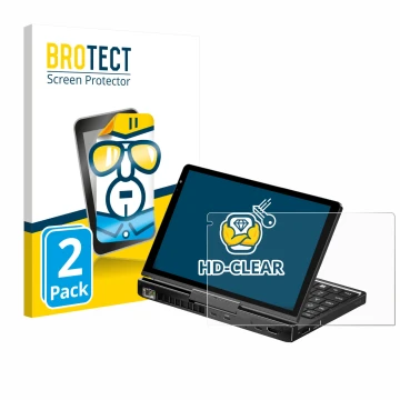 Vorderseite einer Produktverpackung mit dem Markenlogo BROTECT. Daneben ist das Gerät GPD Pocket 4 mit dem zugehörigen Display