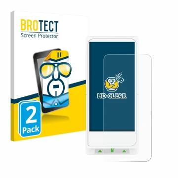 Vorderseite einer Produktverpackung mit dem Markenlogo BROTECT. Daneben ist das Gerät Clover Flex mit dem zugehörigen Displays