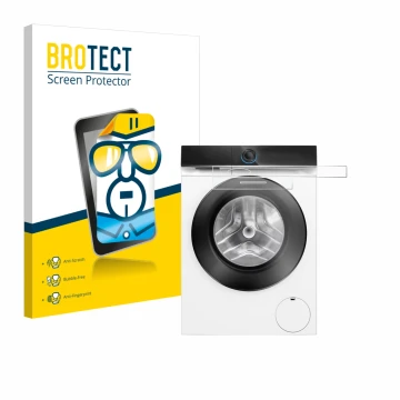 Vorderseite einer Produktverpackung mit dem Markenlogo BROTECT. Daneben ist das Gerät Siemens WG56B2041 IQ700 Touchdisplay mit