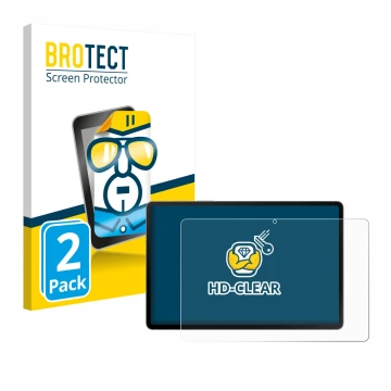 Vorderseite einer Produktverpackung mit dem Markenlogo BROTECT. Daneben ist das Gerät Samsung Galaxy Tab S10 FE 5G mit dem zug