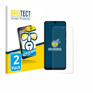 Vorderseite einer Produktverpackung mit dem Markenlogo BROTECT. Daneben ist das Gerät Xiaomi Redmi A5 mit dem zugehörigen Disp