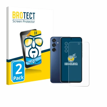 Vorderseite einer Produktverpackung mit dem Markenlogo BROTECT. Daneben ist das Gerät Samsung Galaxy M35 (Display+Kamera) mit 