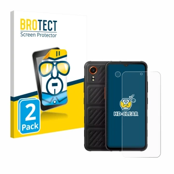 Vorderseite einer Produktverpackung mit dem Markenlogo BROTECT. Daneben ist das Gerät Samsung Galaxy XCover 7 Enterprise Editi