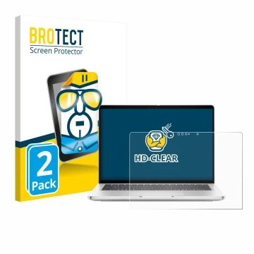Vorderseite einer Produktverpackung mit dem Markenlogo BROTECT. Daneben ist das Gerät Dell Pro 13 Plus 2-in-1 mit dem zugehöri