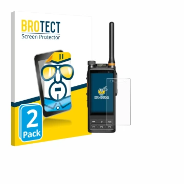 Vorderseite einer Produktverpackung mit dem Markenlogo BROTECT. Daneben ist das Gerät Hytera PDC680 mit dem zugehörigen Displa