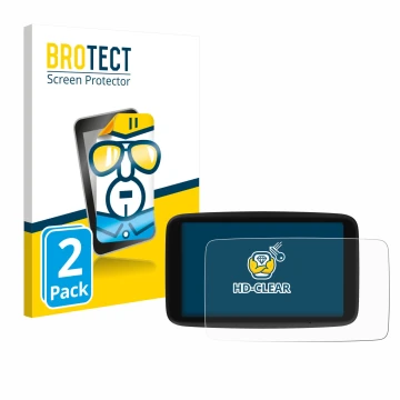Vorderseite einer Produktverpackung mit dem Markenlogo BROTECT. Daneben ist das Gerät TomTom Go Navigator 6 (2. Generation) mi