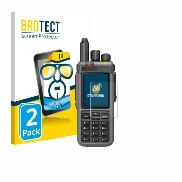Vorderseite einer Produktverpackung mit dem Markenlogo BROTECT. Daneben ist das Gerät Radtel RT-880 mit dem zugehörigen Displa
