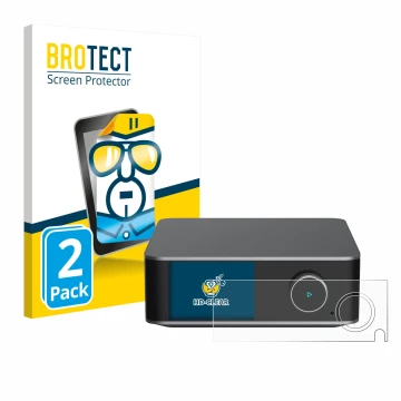 Vorderseite einer Produktverpackung mit dem Markenlogo BROTECT. Daneben ist das Gerät WiiM Ultra mit dem zugehörigen Displaysc