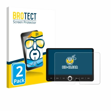 Vorderseite einer Produktverpackung mit dem Markenlogo BROTECT. Daneben ist das Gerät Dynavin D9-JP Plus 10.1