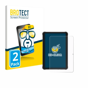 Vorderseite einer Produktverpackung mit dem Markenlogo BROTECT. Daneben ist das Gerät Hotwav R10 Pro mit dem zugehörigen Displ