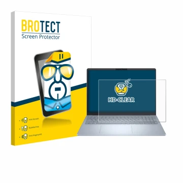 Vorderseite einer Produktverpackung mit dem Markenlogo BROTECT. Daneben ist das Gerät Dell 16 Plus Laptop mit dem zugehörigen 