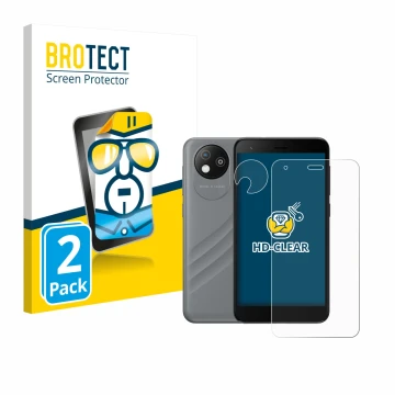 Vorderseite einer Produktverpackung mit dem Markenlogo BROTECT. Daneben ist das Gerät ZTE Blade A35 lite (Display+Kamera) mit 