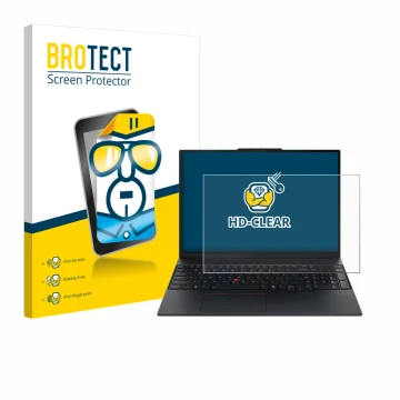 Vorderseite einer Produktverpackung mit dem Markenlogo BROTECT. Daneben ist das Gerät Lenovo ThinkPad E16 Gen 3 mit dem zugehö