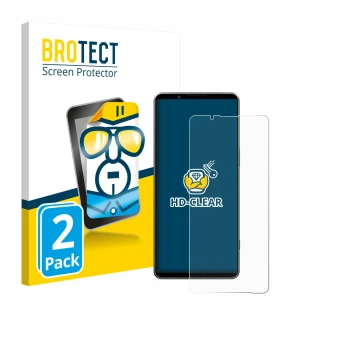 Vorderseite einer Produktverpackung mit dem Markenlogo BROTECT. Daneben ist das Gerät Sony Xperia 1 VII mit dem zugehörigen Di