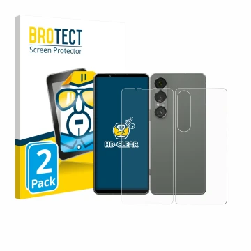 Vorderseite einer Produktverpackung mit dem Markenlogo BROTECT. Daneben ist das Gerät Sony Xperia 1 VII (Display+Rückseite) mi