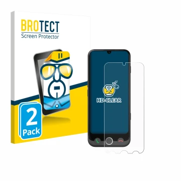 Vorderseite einer Produktverpackung mit dem Markenlogo BROTECT. Daneben ist das Gerät Doro Aurora A30 mit dem zugehörigen Disp