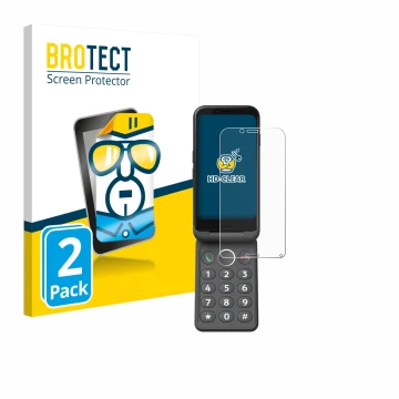 Vorderseite einer Produktverpackung mit dem Markenlogo BROTECT. Daneben ist das Gerät Doro Aurora A20 mit dem zugehörigen Disp