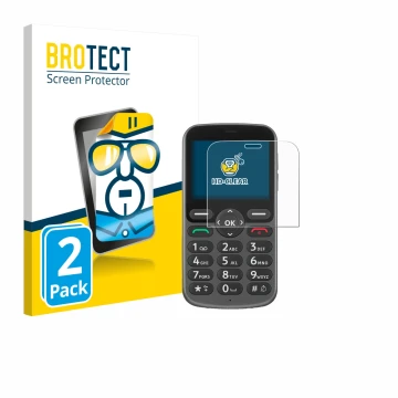 Vorderseite einer Produktverpackung mit dem Markenlogo BROTECT. Daneben ist das Gerät Doro 1380 mit dem zugehörigen Displaysch