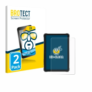 Vorderseite einer Produktverpackung mit dem Markenlogo BROTECT. Daneben ist das Gerät Hotwav R9 Plus mit dem zugehörigen Displ