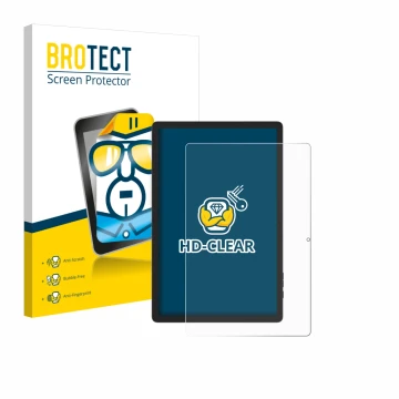 Vorderseite einer Produktverpackung mit dem Markenlogo BROTECT. Daneben ist das Gerät Doogee Tab E3 Pro 13 mit dem zugehörigen