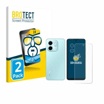 Vorderseite einer Produktverpackung mit dem Markenlogo BROTECT. Daneben ist das Gerät Infinix Smart 9 (Display+Kamera) mit dem