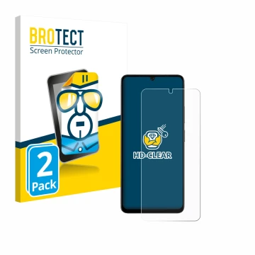 Vorderseite einer Produktverpackung mit dem Markenlogo BROTECT. Daneben ist das Gerät Doogee Note 59 Pro Plus mit dem zugehöri