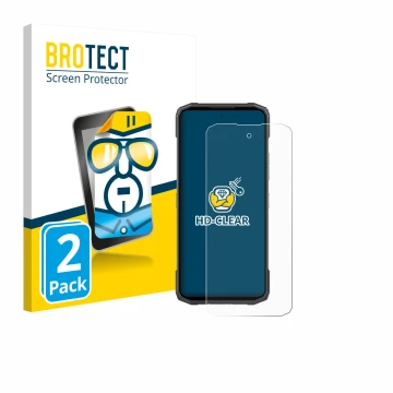 Vorderseite einer Produktverpackung mit dem Markenlogo BROTECT. Daneben ist das Gerät Doogee Blade 20 mit dem zugehörigen Disp