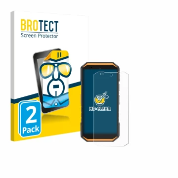 Vorderseite einer Produktverpackung mit dem Markenlogo BROTECT. Daneben ist das Gerät Ulefone Armor X32 Pro mit dem zugehörige
